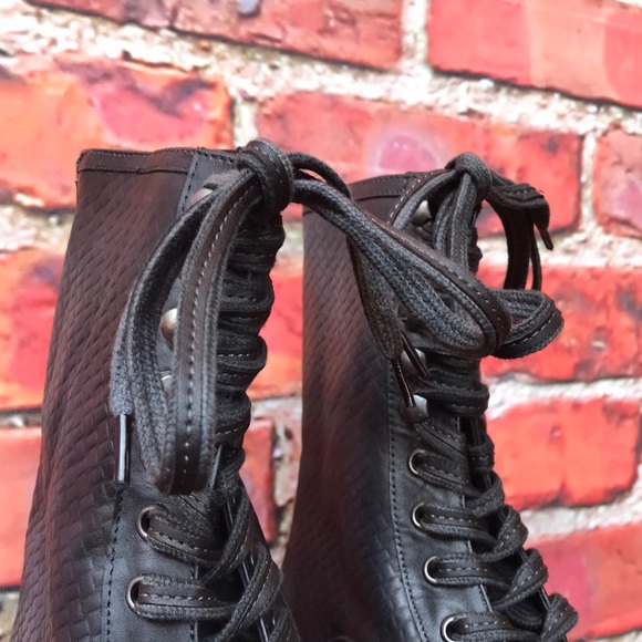 Free People Leather Santa Fe Lace-Up Boot in Black Embossed - Picture 9 of 17